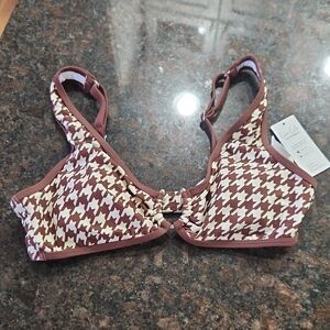 Cupshe Brown and Cream Houndstooth Bikini Top